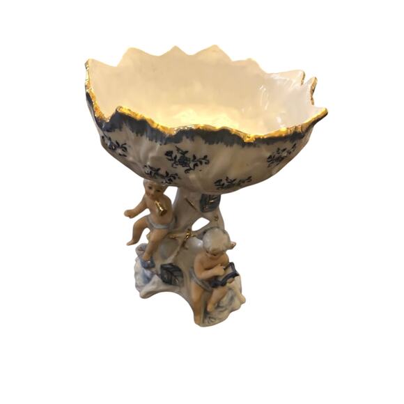 Porcelain Colonial Blue and White Cupids Candy Dish Figurine - Picture 2 of 10